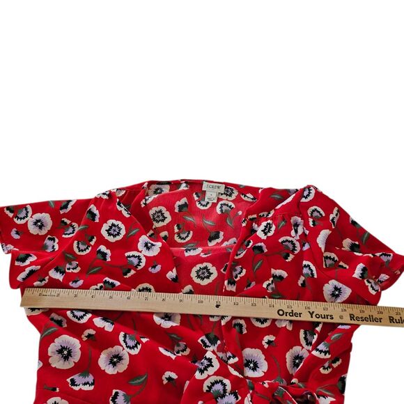 J.‎ Crew Dress 8 Wrap Day Red Floral Poppy Print Short Sleeve Tie Belted Boho - Picture 9 of 10